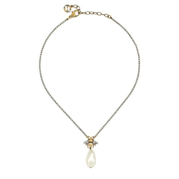 Authentic Gucci Bee Necklace with Crystal Chain and Drop Pearl New In Box - Picture 1 of 11